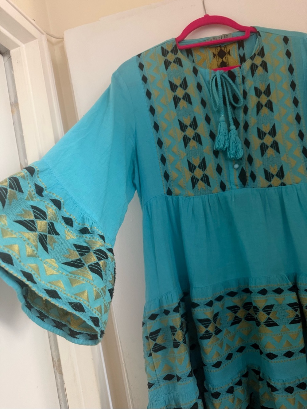 Turquoise Embroidered Boho Tunic Dress